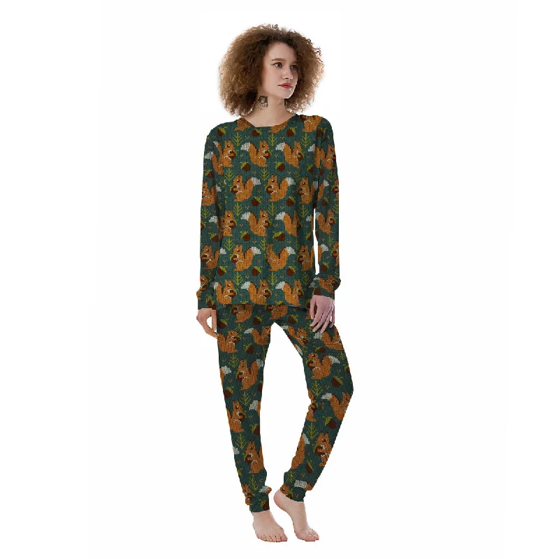 Knitted Squirrel Print Pattern Women's Pajamas