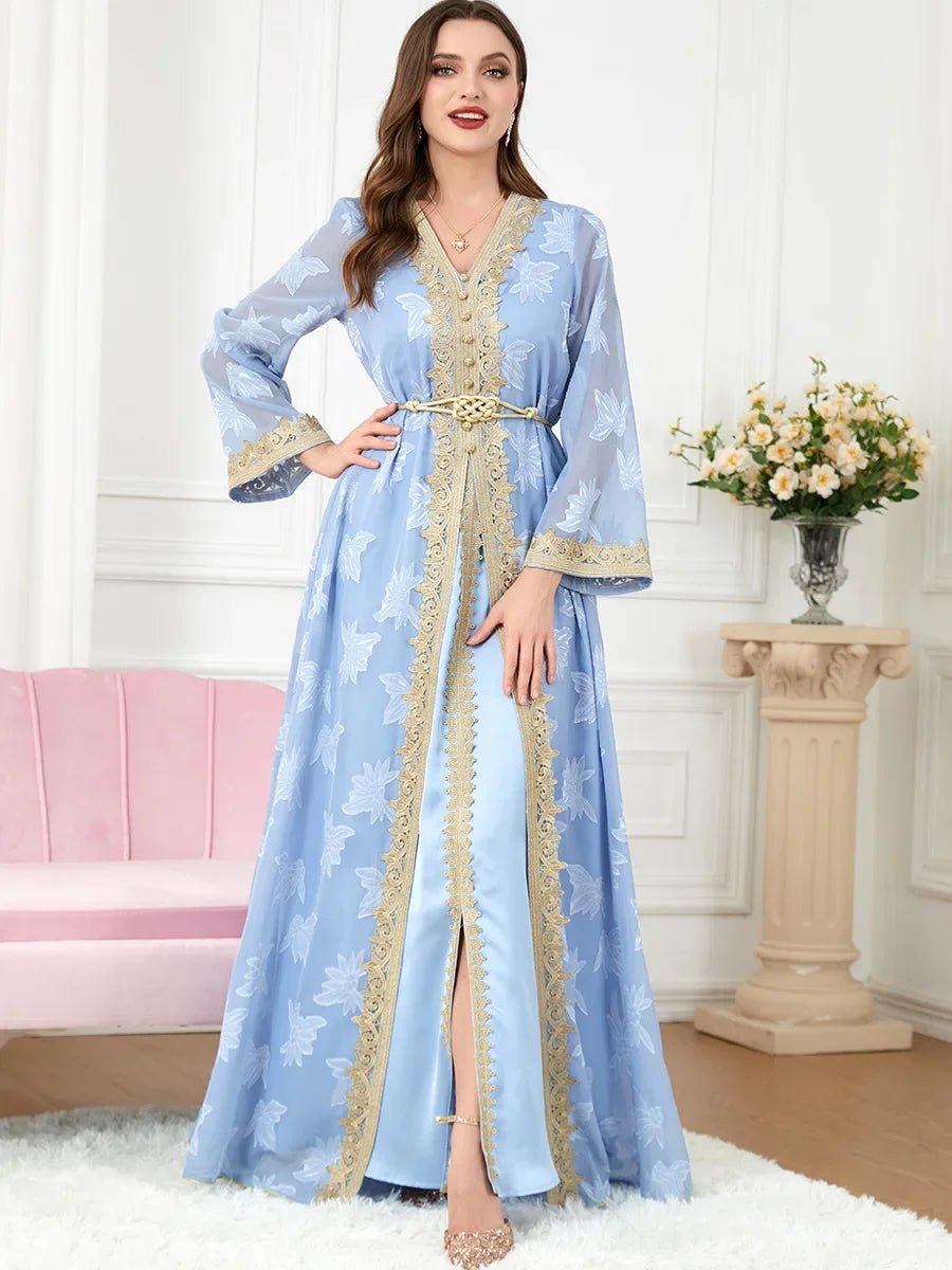 2 Piece Dress Set Dubai Elegant Party Kaftan Abaya