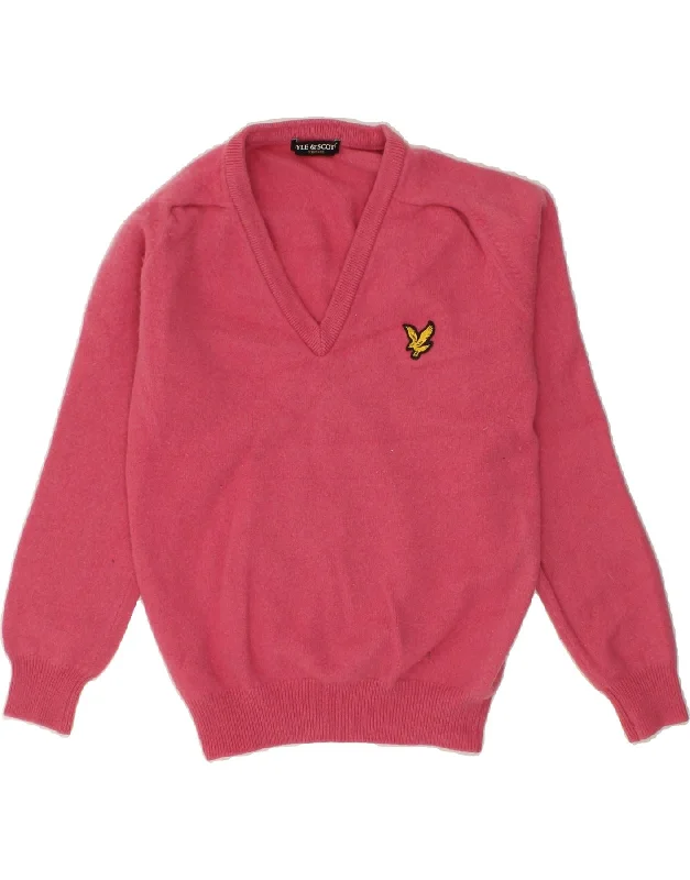 LYLE & SCOTT Womens Vintage V-Neck Jumper Sweater UK 12 Medium Pink