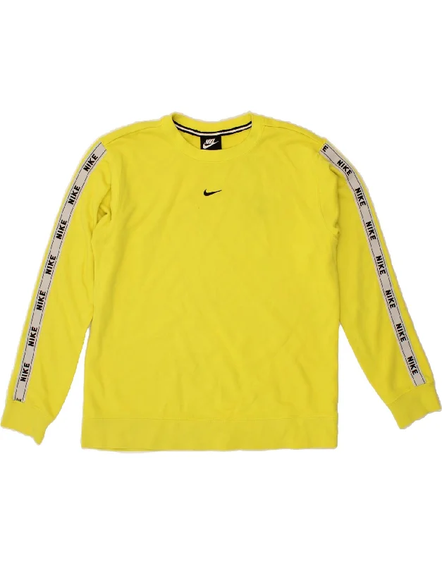 NIKE Womens Graphic Sweatshirt Jumper UK 14 Medium Yellow Cotton