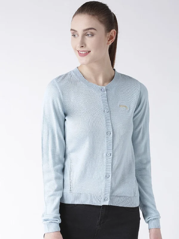 Women Cotton Casual Long Sleeve  Blue Winter Sweaters