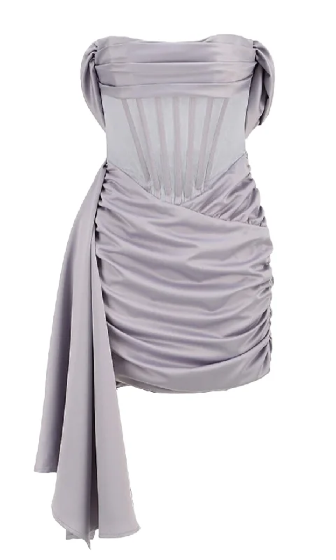 Live In The Moment Lavender Velvet Sheer Mesh Bustier Draped Cap Sleeve Scoop Neck Ruched Bodycon Mini Dress