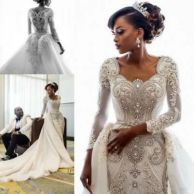 crystal wedding dresses ball gown detachable skirt white lace appliqué beaded luxury wedding gown robe de marriage