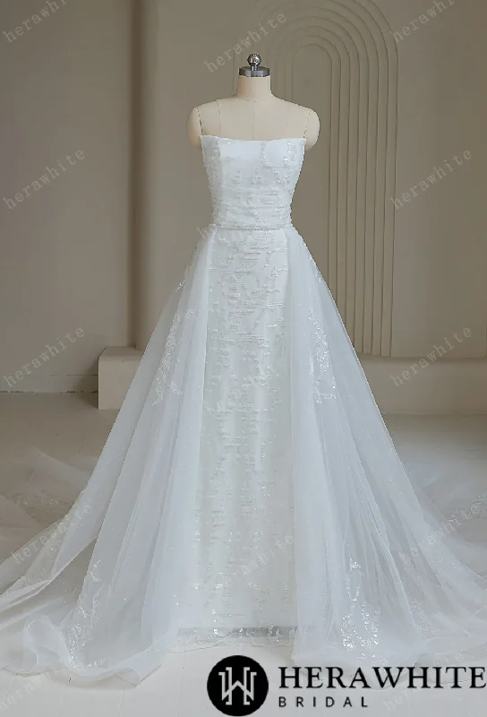 Elegant Sequined Wedding Dress With Detachable Train