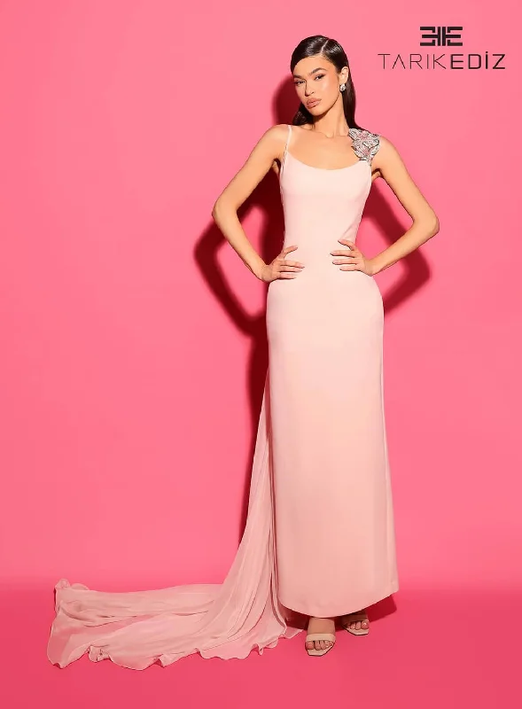 Tarik Ediz 98569 Crepe Fabric Scoop Neckline Column Fitted Long Dress