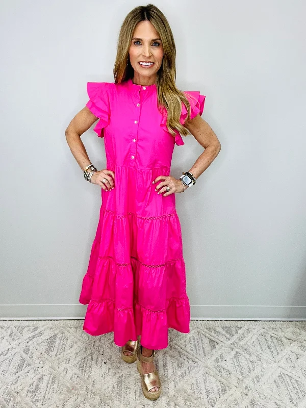 NEW LIPSTICK PINK MIDI DRESS--FLASH SALE