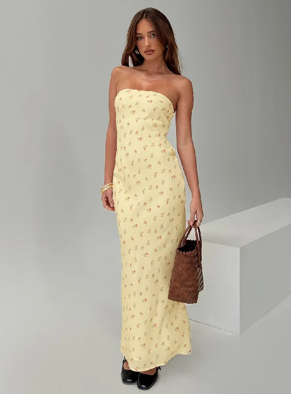 Brydie Strapless Maxi Dress Yellow Floral