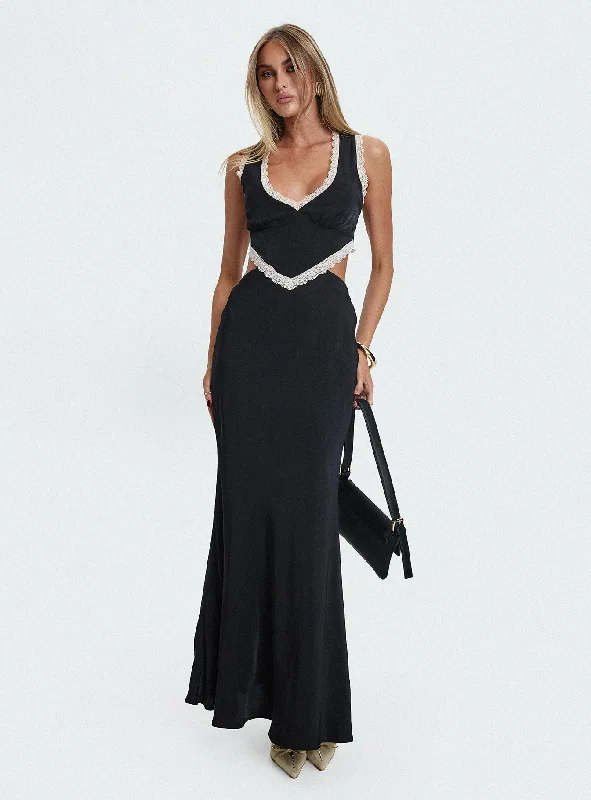 Keila Lace Trim Maxi Dress Black / Cream