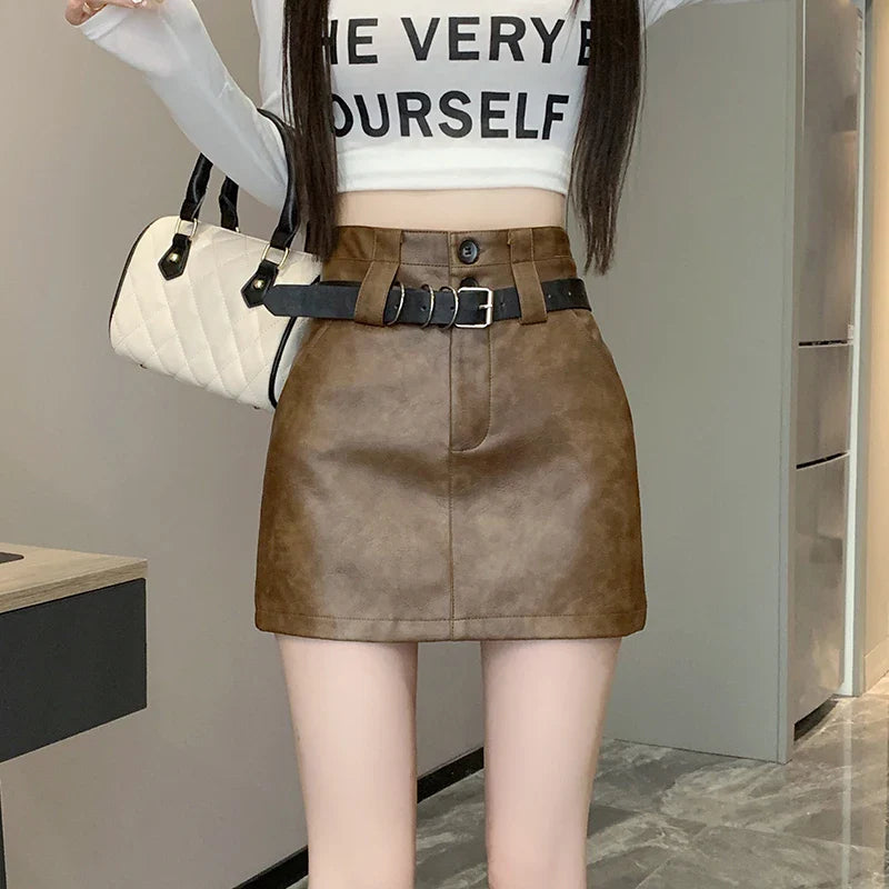 FashionSierra - High Waist A-line PU Mini Women New Fashion Autumn Winter Short Leather Ladies Sexy Package Hip Skirt