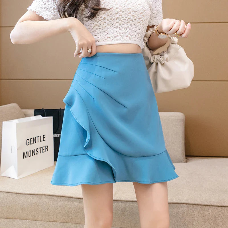 FashionSierra - Ruffled High Waist Mini Women Fashion Solid Color A-line Pleated Summer Short Female Casual Skirt