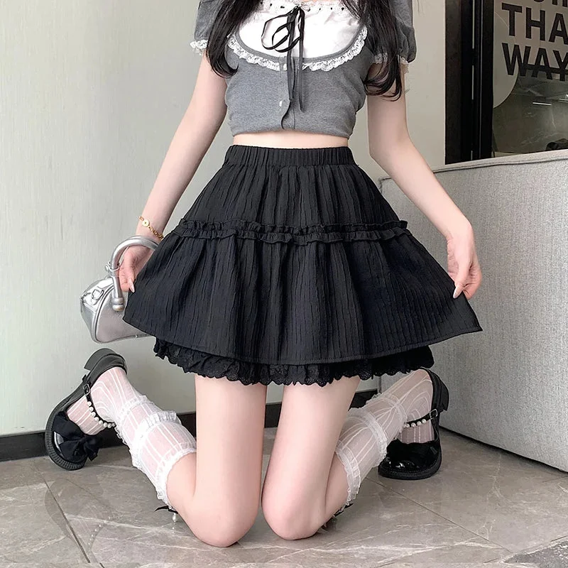 FashionSierra Woman Lace Cake 2024 New Spring Summer High Waist A-line Mini Black/White Ladies Casual Short Skirt