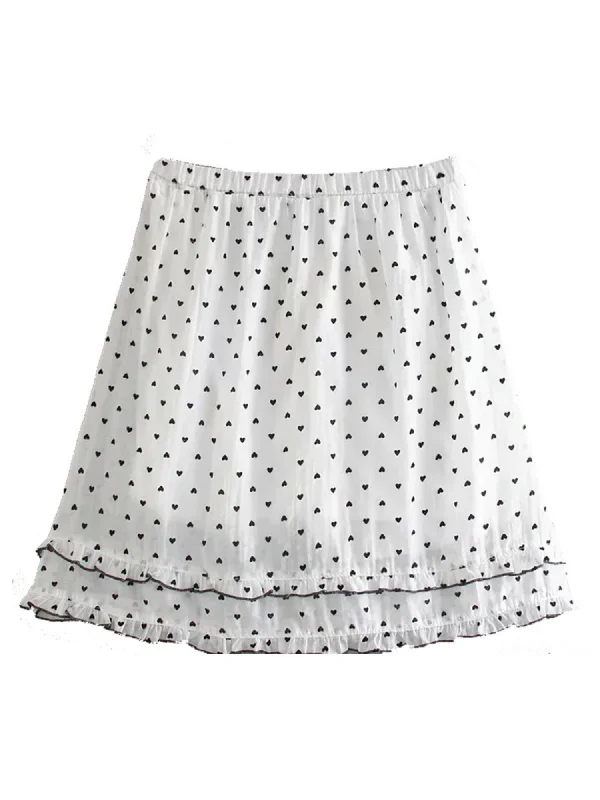 'Juicy' Heart Pattern Frilled Mini Skirt