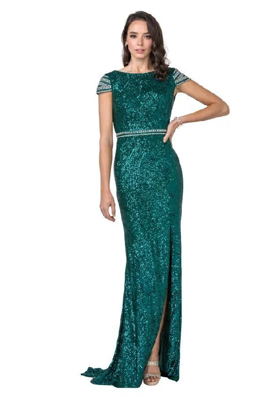 Long Prom Formal Beaded Cap Sleeves Evening Dress