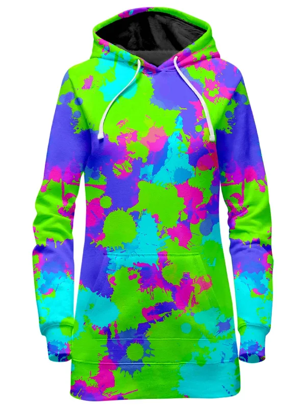 90s Neon Paint Splatter Hoodie Dress