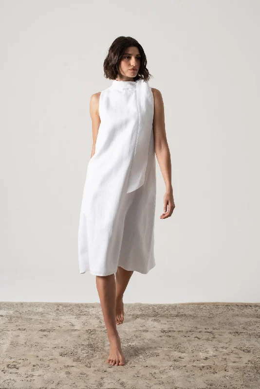 Axel Linen Tie Dress White