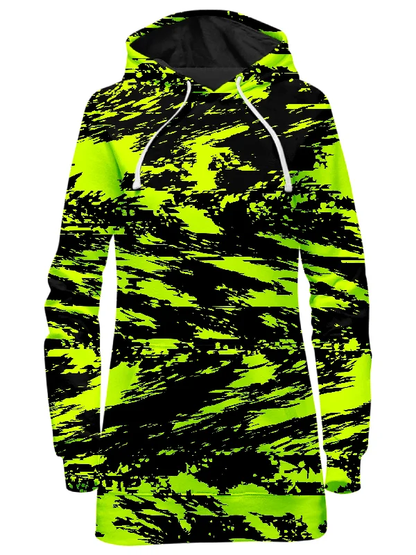 Black Lime Bolt Glitch Hoodie Dress