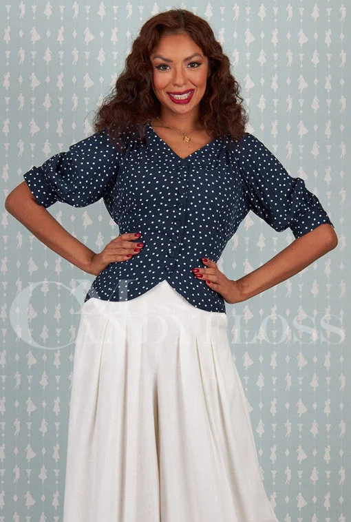 Boronia-Lee Polka Dot 1940s-inspired viscose blouse by Miss Candyfloss