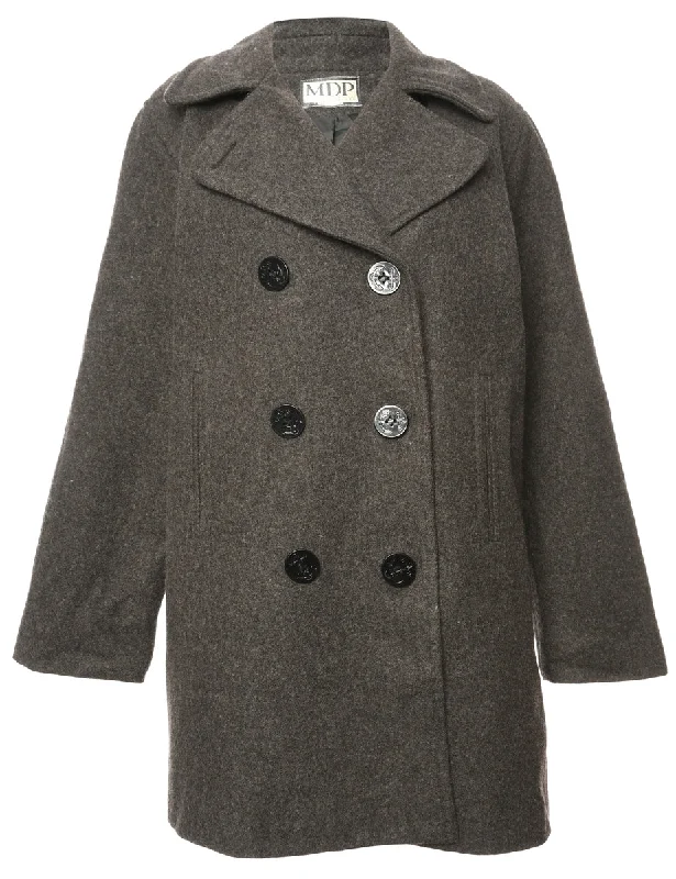 Double Breasted Dark Grey Peacoat - L