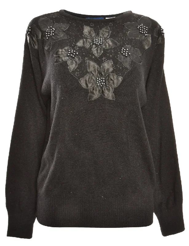 Embellished Black Jumper - M