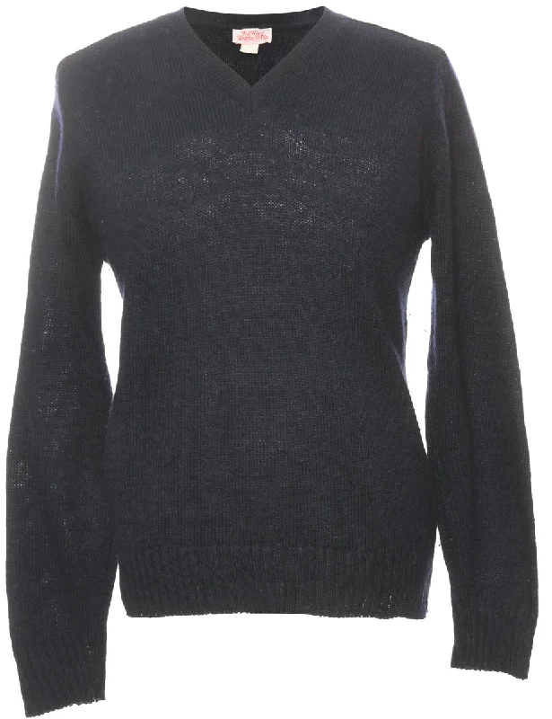 Fine Knit Navy Jumper - L