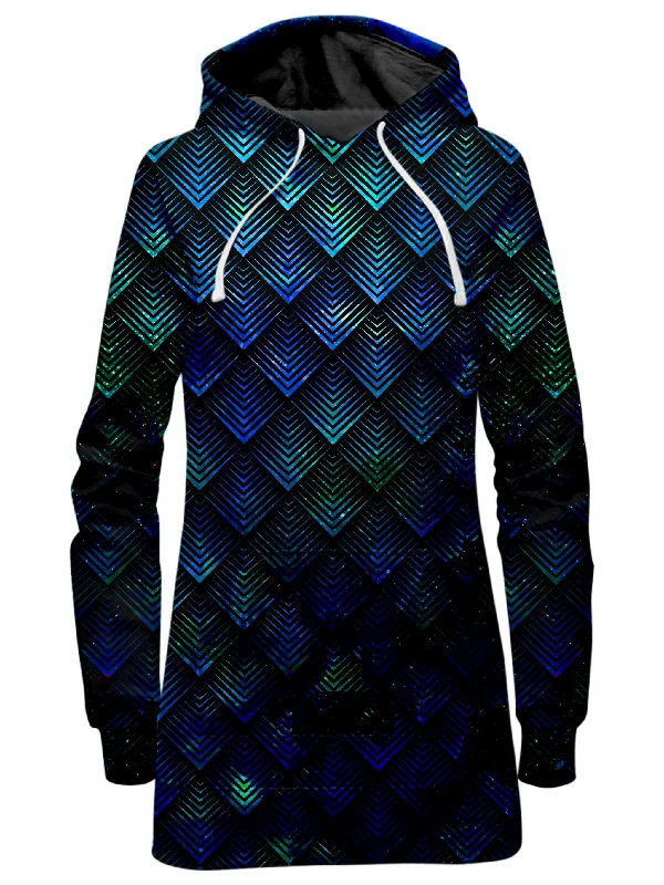 Galactic Dragon Scale Teal Hoodie Dress