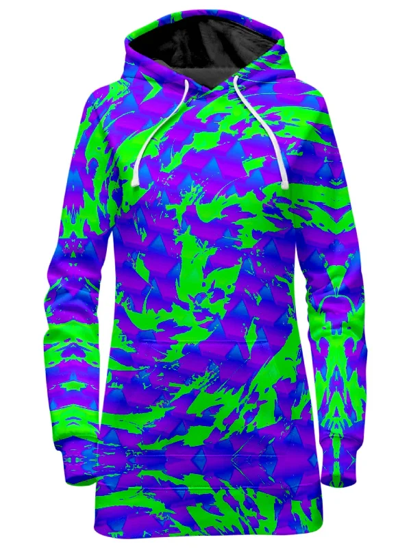 Green and Purple Hypno Splatter Hoodie Dress