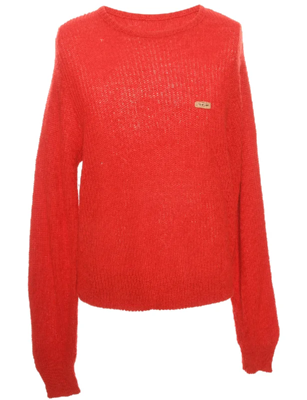 Hand Knitted Red Jumper - M