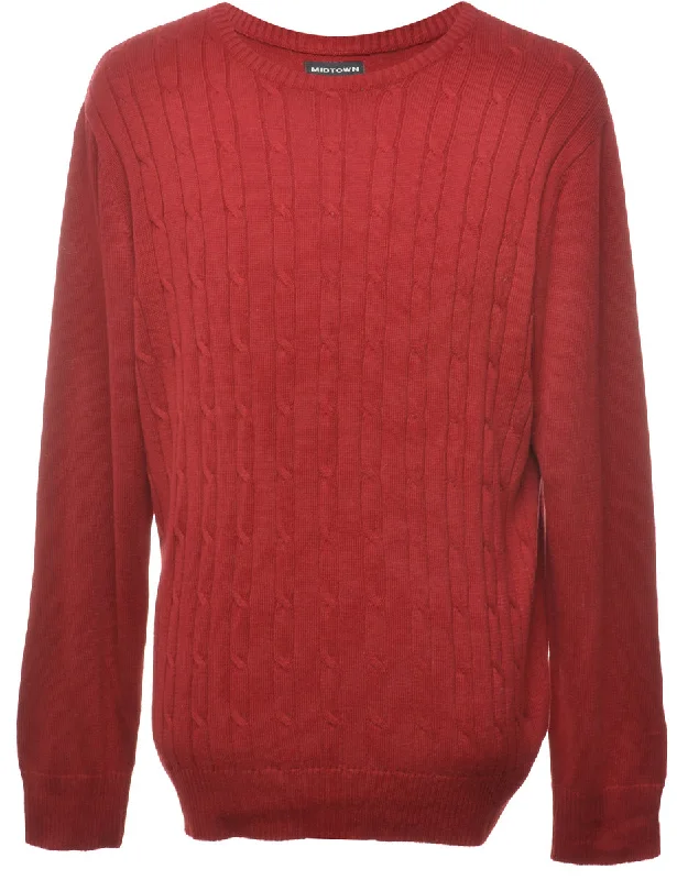 Maroon Cable Knit Jumper - L