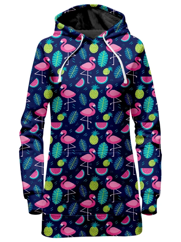 Neon Flamingos Hoodie Dress