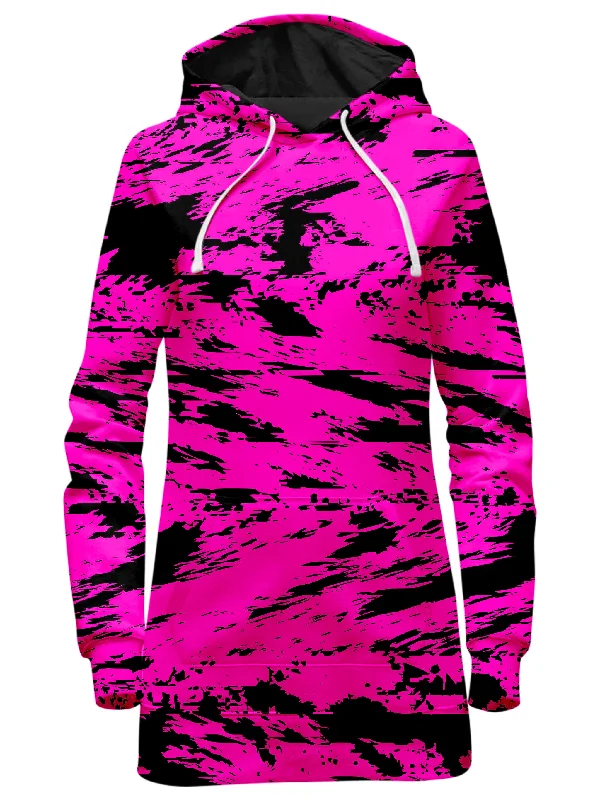 Pink and Black Rave Glitch Splatter Hoodie Dress