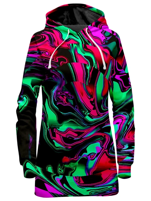 Pink and Green Chromatic Warp Hoodie Dress