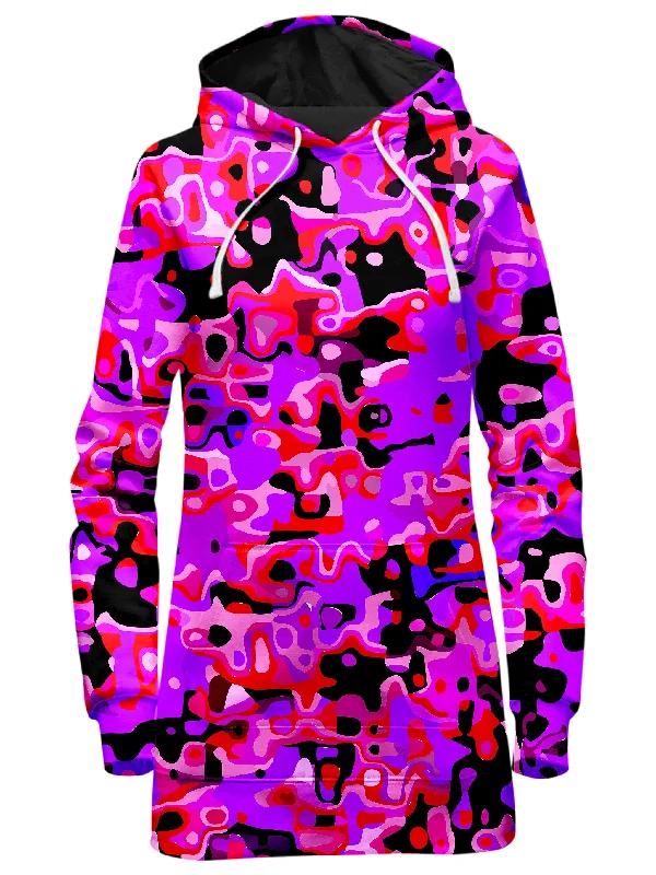 Purple Red and Black Rave Camo Melt Hoodie Dress