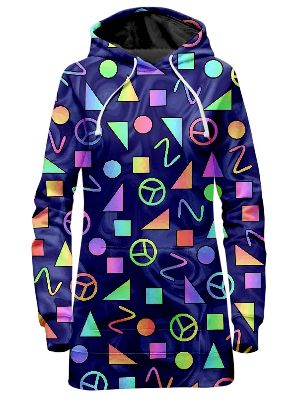 Retro Shapes Peace Symbols Blue Hoodie Dress