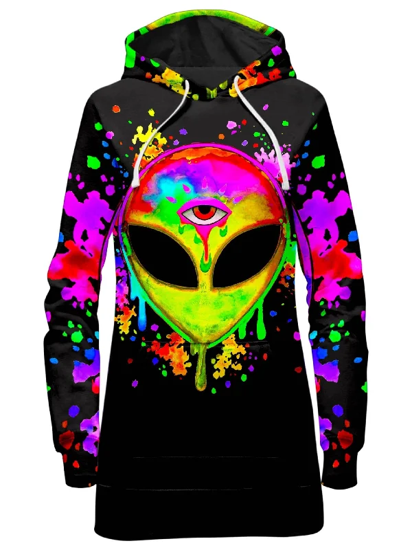 Splatter Alien Yellow Hoodie Dress