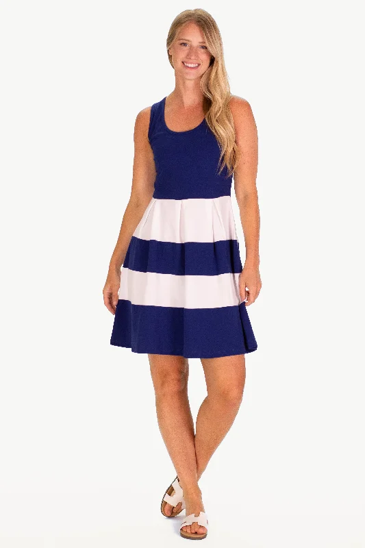 The Pique Ludington Dress in Royal Navy and White