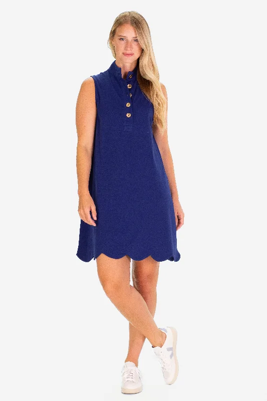 The Pique Scalloped Kingston Dress in Navy