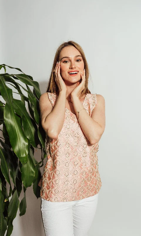 Coral Embroidered Top