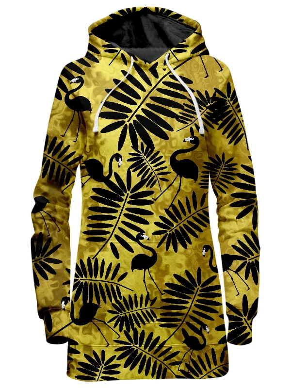 Tropical Black Flamingos Hoodie Dress