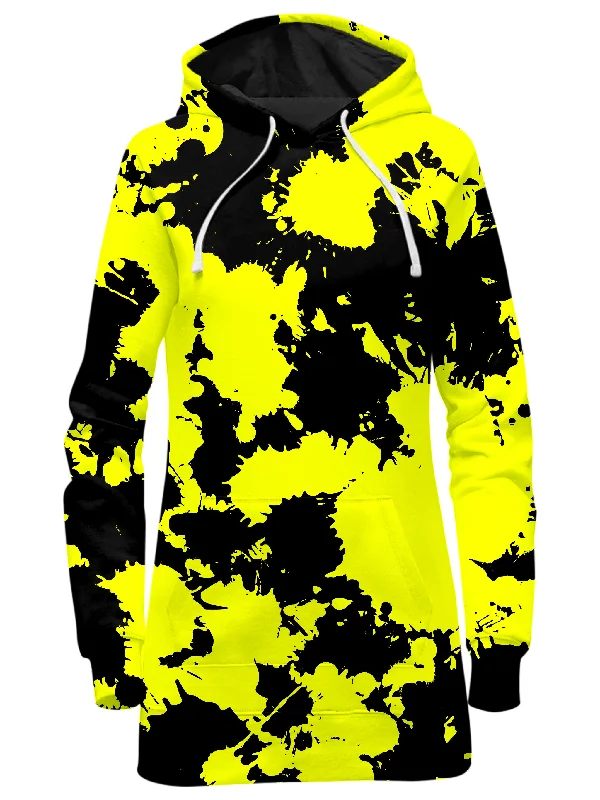 Yellow and Black Paint Splatter Hoodie Dress