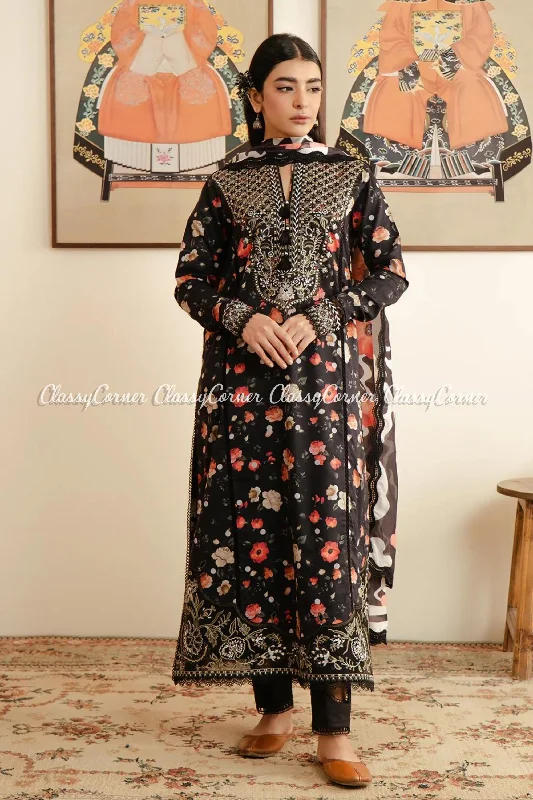 Black Printed Lawn Pakistani Salwar Kameez