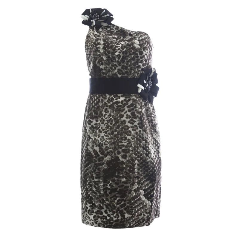 NUE by Shani Women's Grey Animal Print One Shoulder Dress S326 $290 NWT