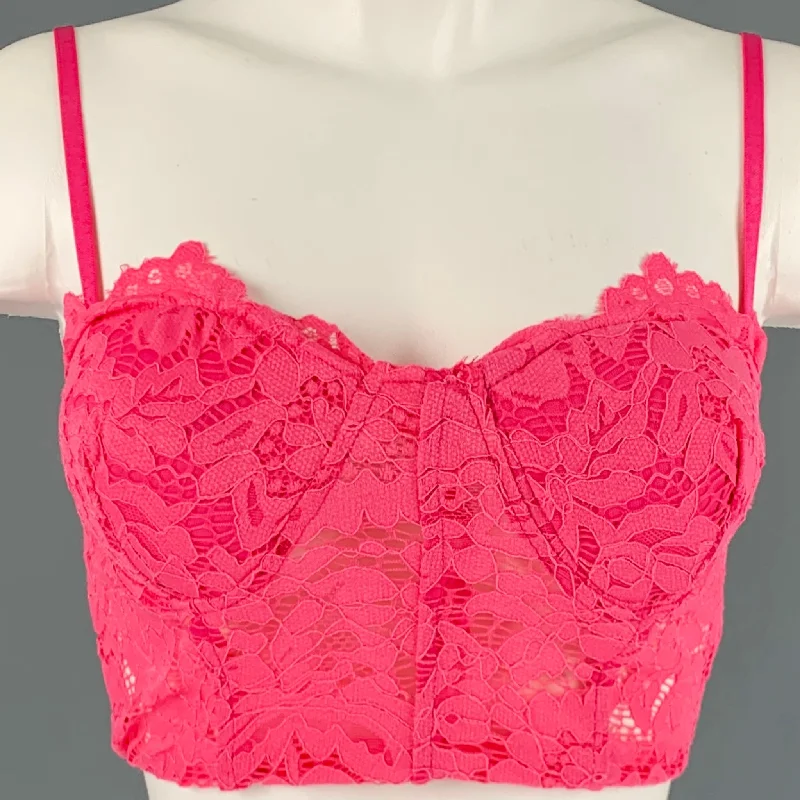 VINTAGE Size S Pink Lace Floral Bustier Dress Top