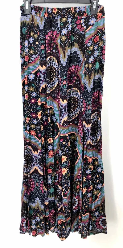 FREE PEOPLE Black & Blue Purple Multi Print Maxi Length Size MEDIUM (M) Skirt