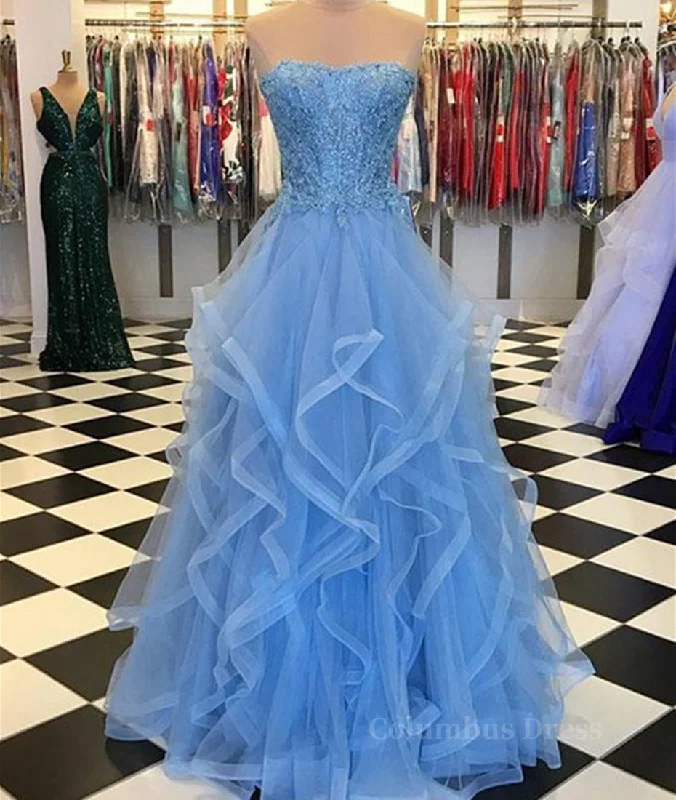 Blue Lace Tulle Long Corset Prom Dresses, Blue Lace Corset Ball Gown, Blue Lace Corset Formal Dresses, Evening Dresses outfit