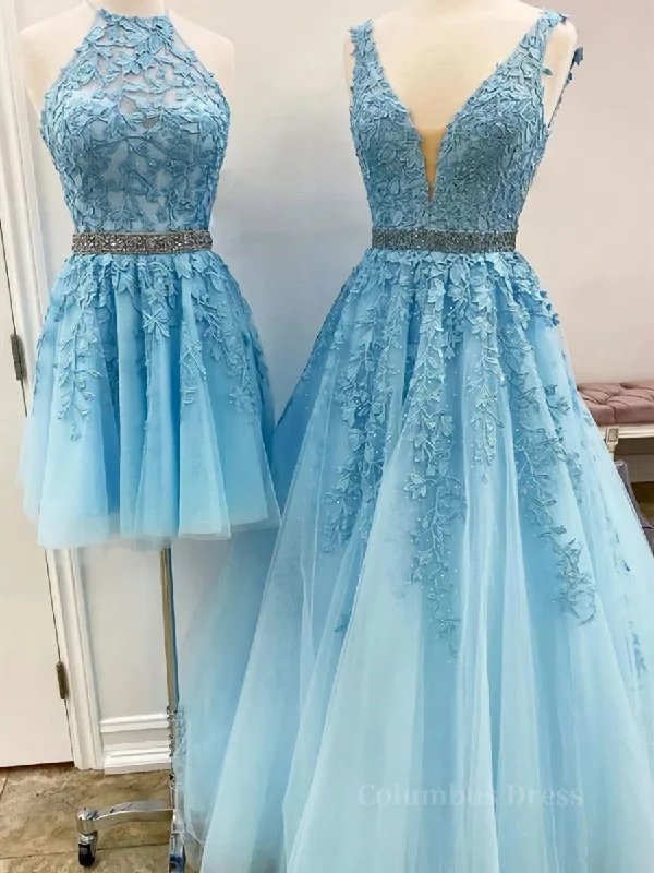 Blue Tulle Lace Corset Prom Dresses, Blue Tulle Lace Corset Formal Evening Dresses outfit