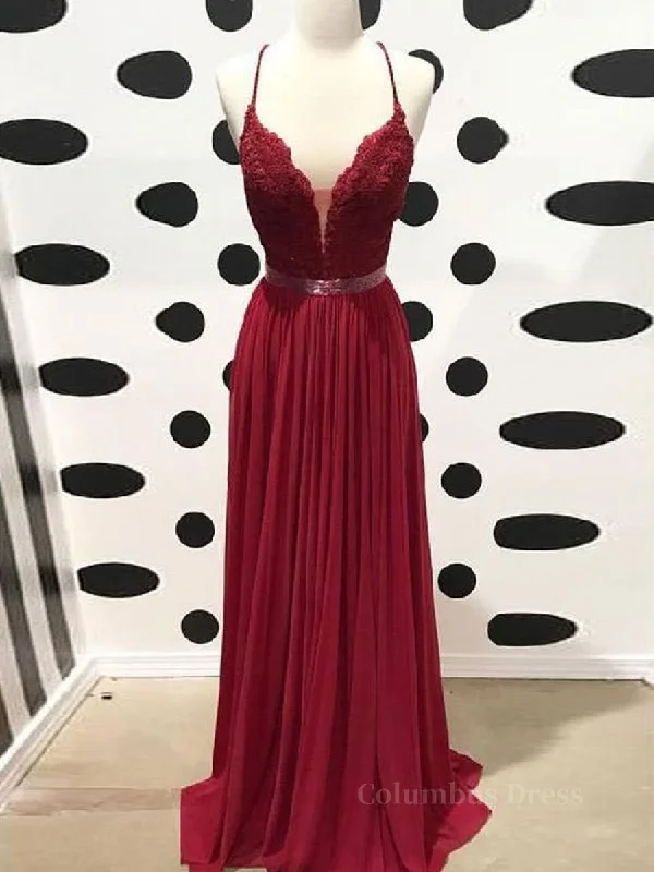 Burgundy A Line V Neck Backless Lace Tulle Long Corset Prom Dresses, Burgundy Lace Corset Formal Dresses, Burgundy Evening Dresses outfit