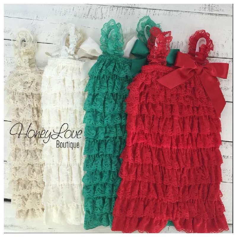 Lace Petti Romper - Red, Green, Ivory, Champagne