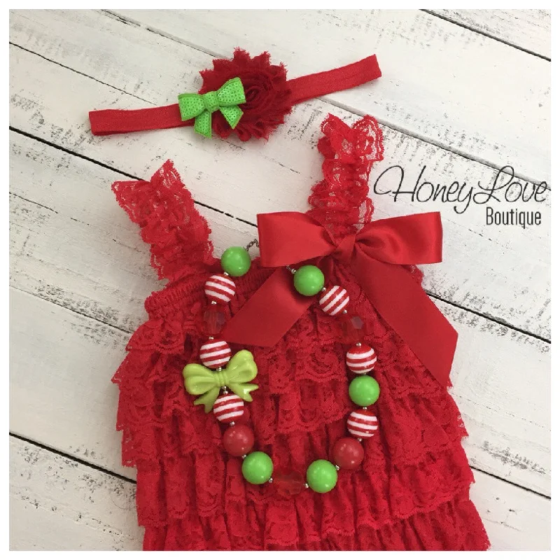 Christmas Red Lace Petti Romper and optional necklace