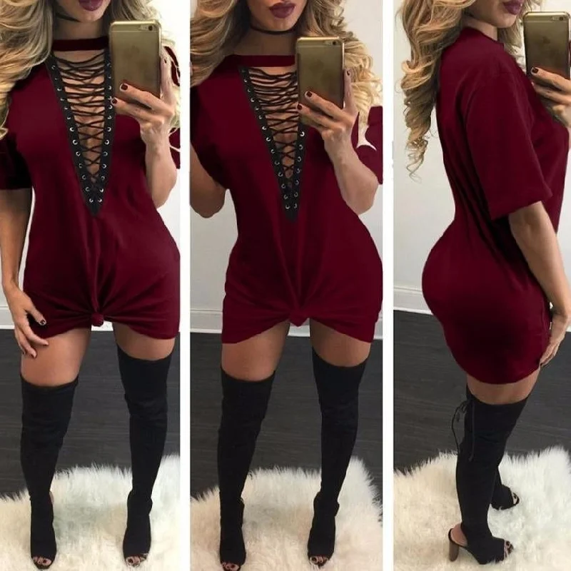 Lace Up Plunging Crisscross Dress