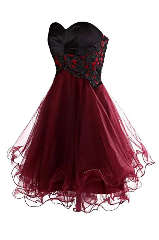 Lovely Cute Appliques Burgundy Sweetheart Organza Lace Up Short Corset Homecoming Dress outfit